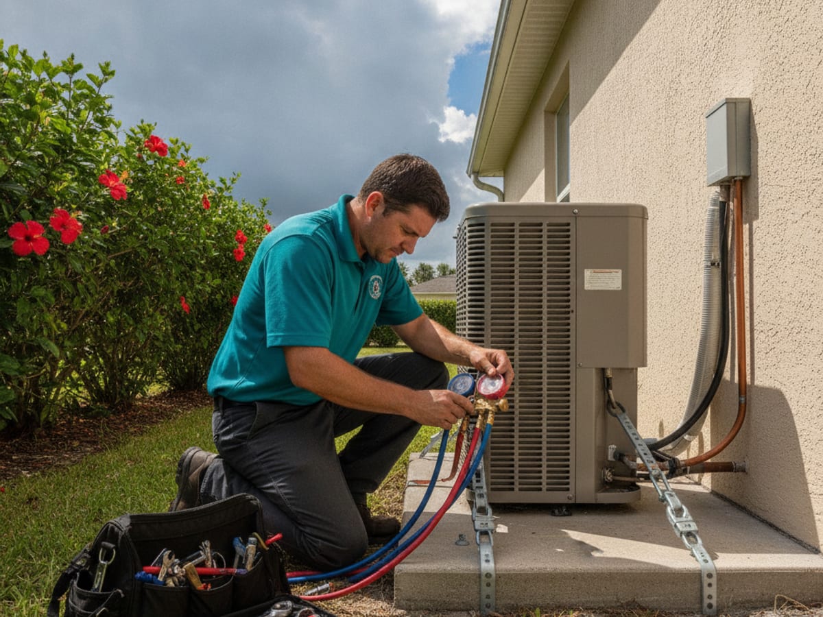 Englewood Air Pro HVAC technician answering questions at a customer's door